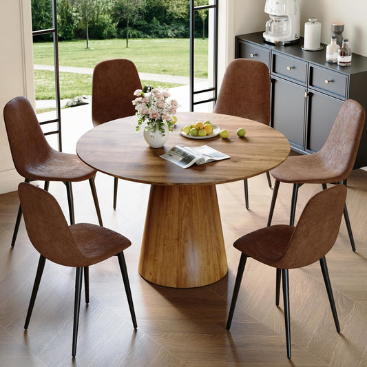 Round Dining Table Set for 6, 45''Round Wooden Dining Set