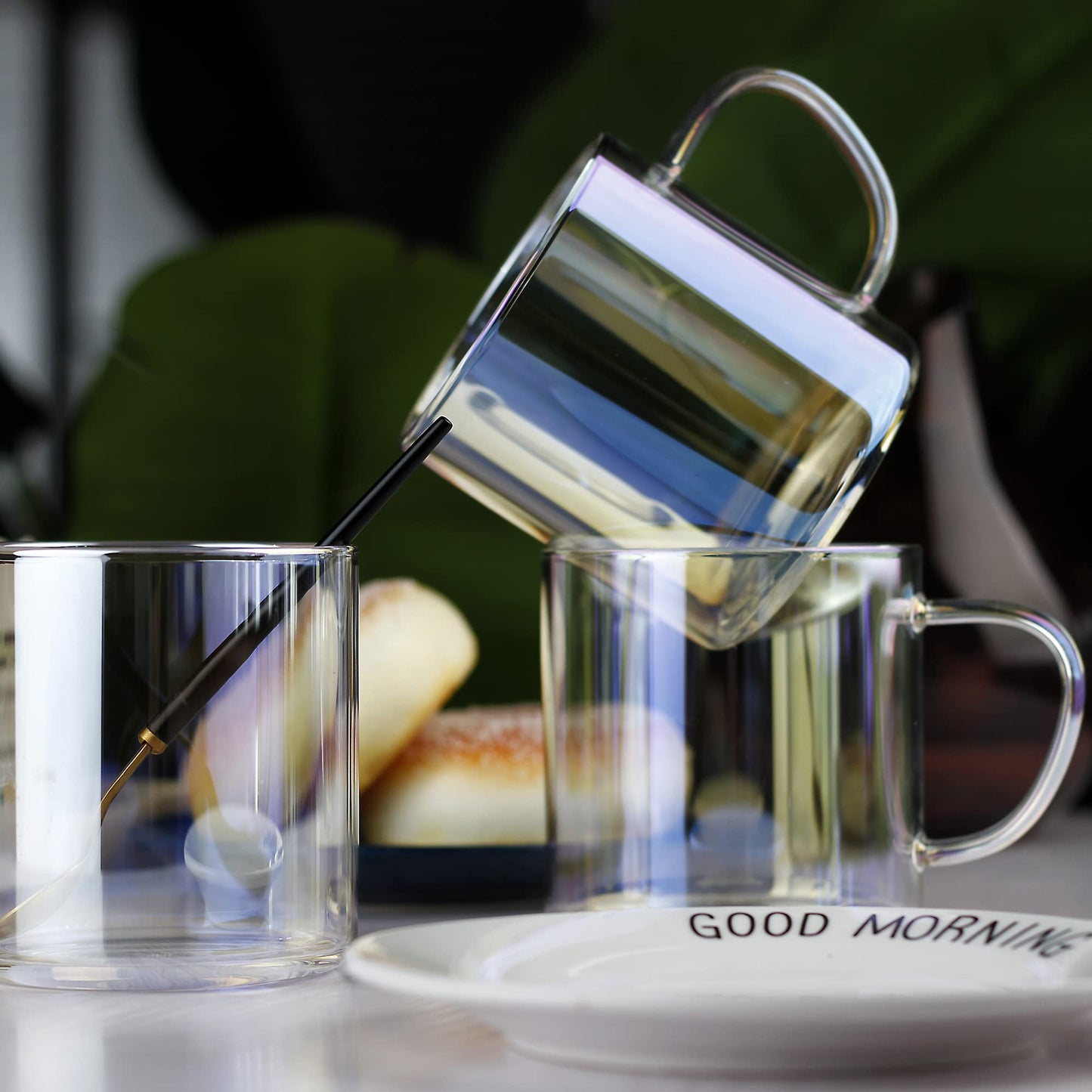 4pcs Set Iridescent Glass Coffee Mugs-Hand Blown & Seamless