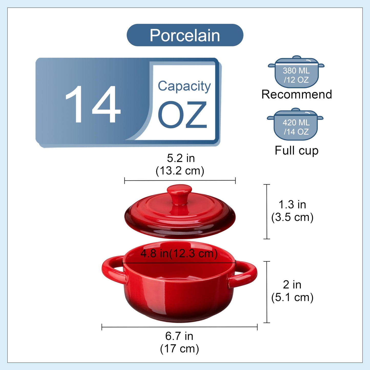 Mini Cocotte Set,14 OZ Small Casserole Dishes with Lids, Soup Bowls With Handles