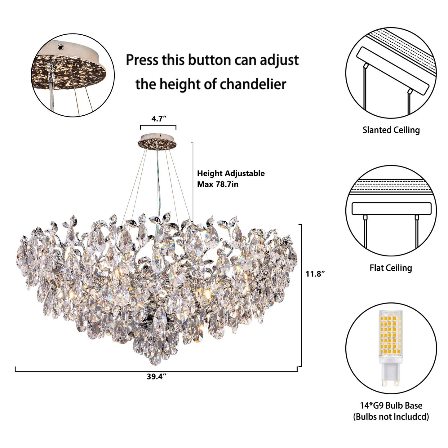 Modern Crystal Chandelier, Gold Pendant Flower Hanging Lighting