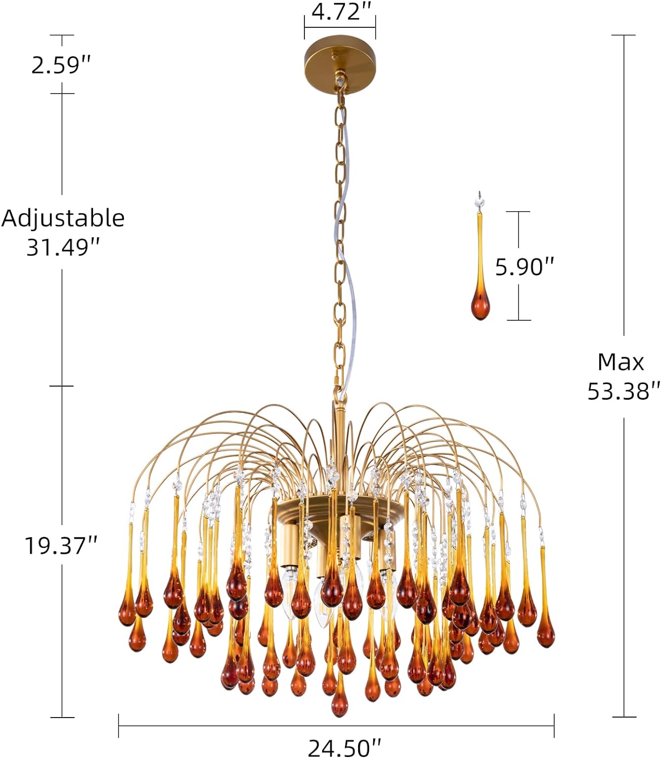 Crystal Gold Chandelier  Raindrop Crystal 24.5”W