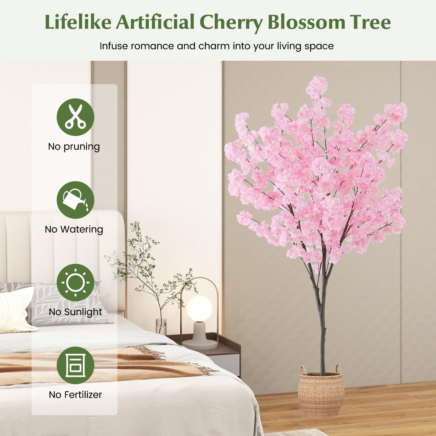 6.5FT Artificial Cherry Blossom Tree, 2 Pack Pink  Blooming Tree in Cement Pot