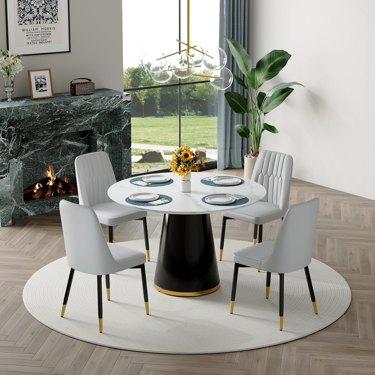 Round Dining Table Set for 6, 45''Round Wooden Dining Set