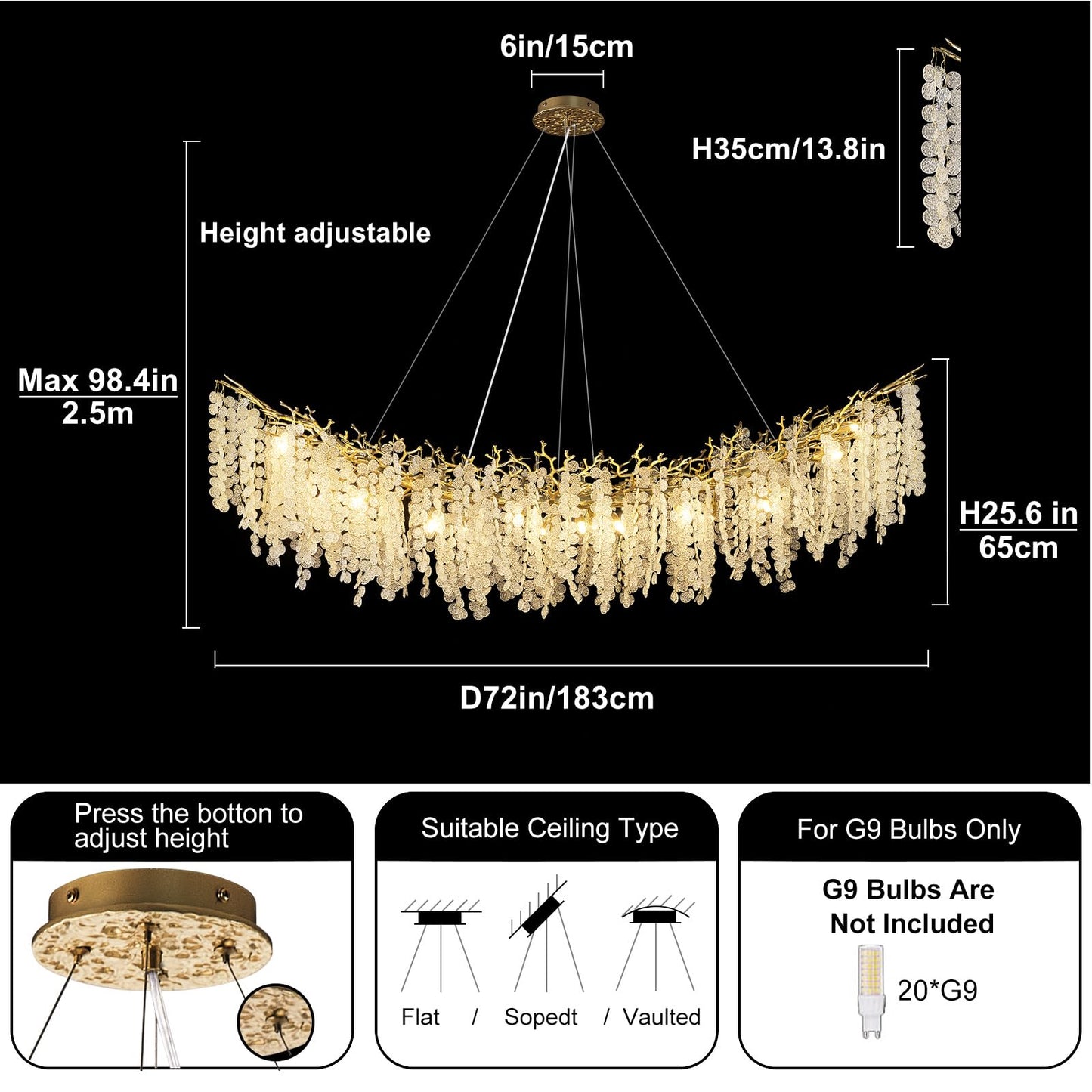 H134'' Modern Crystal Tree Branch Chandelier, Foyer High Ceiling Chandelier