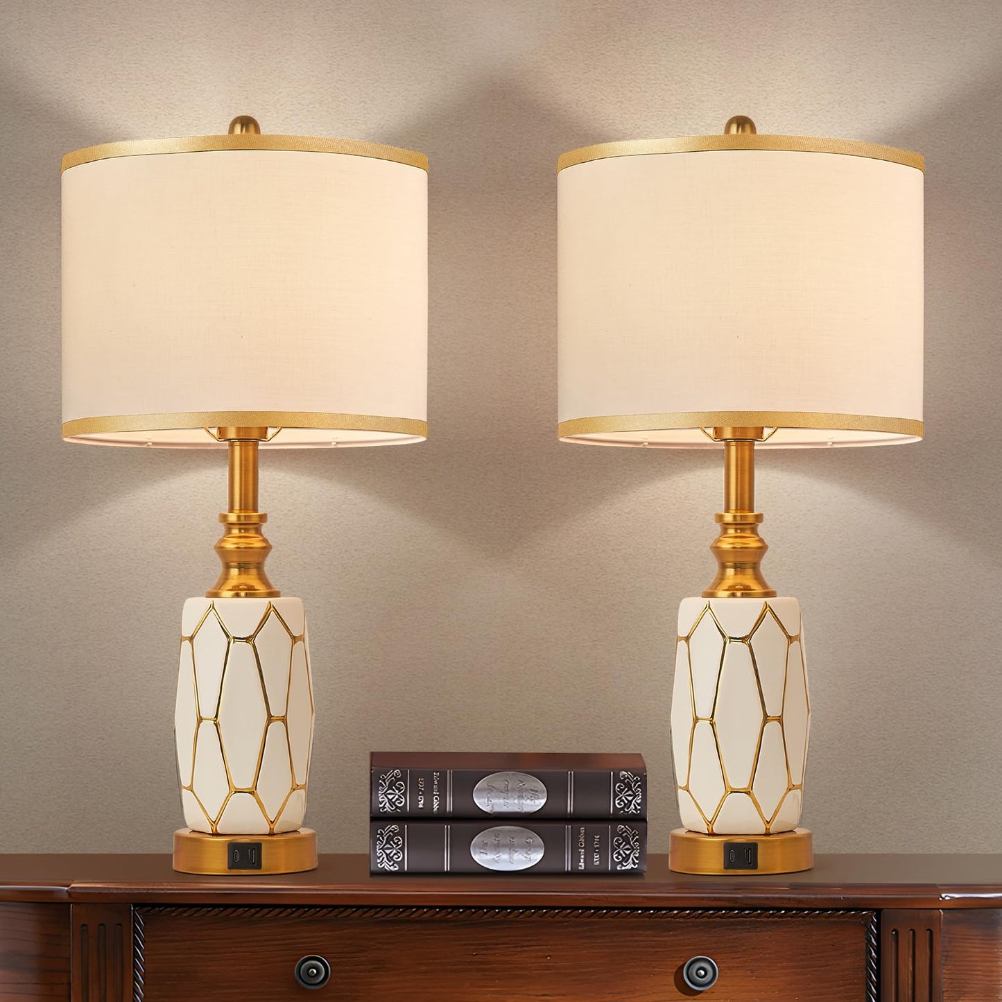 Set of 2 Touch Control Ceramic Table Lamps for Bedroom Livingroom