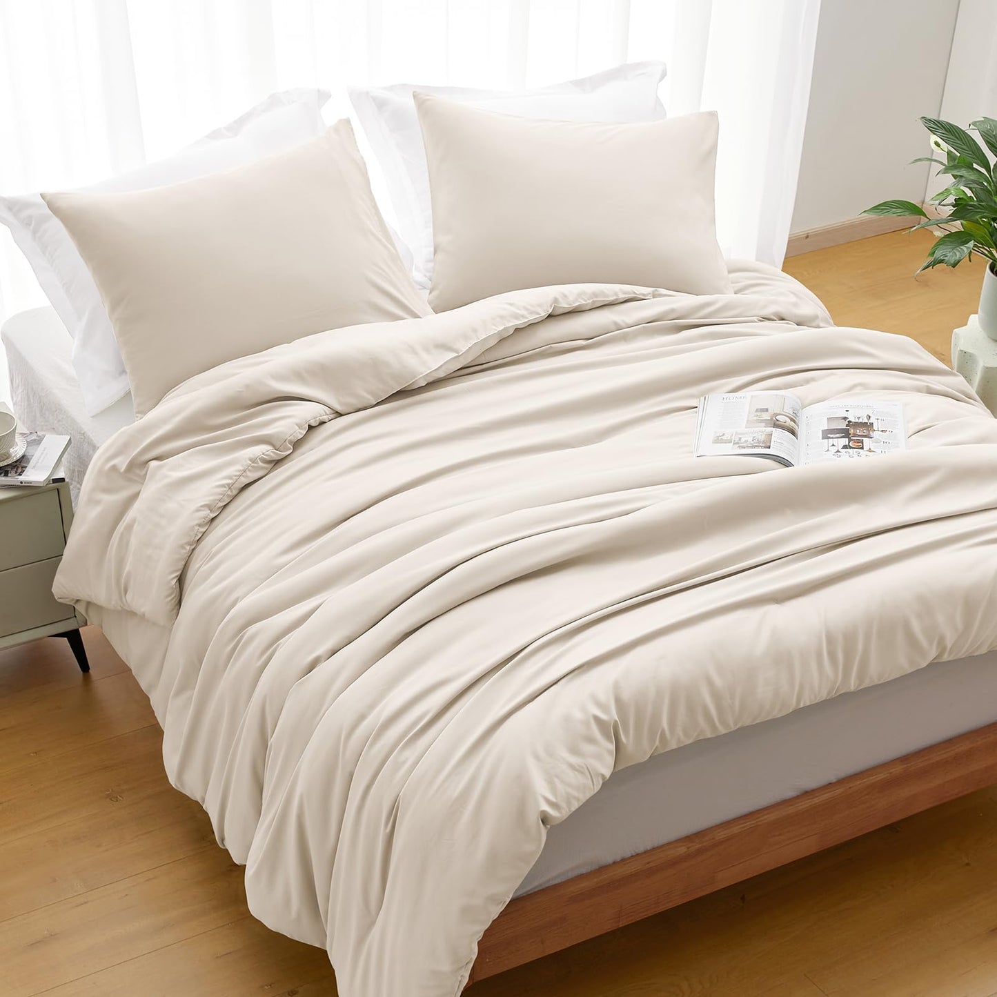 Lightweight Beige Comforter Set Queen Size, Fluffy Comforters