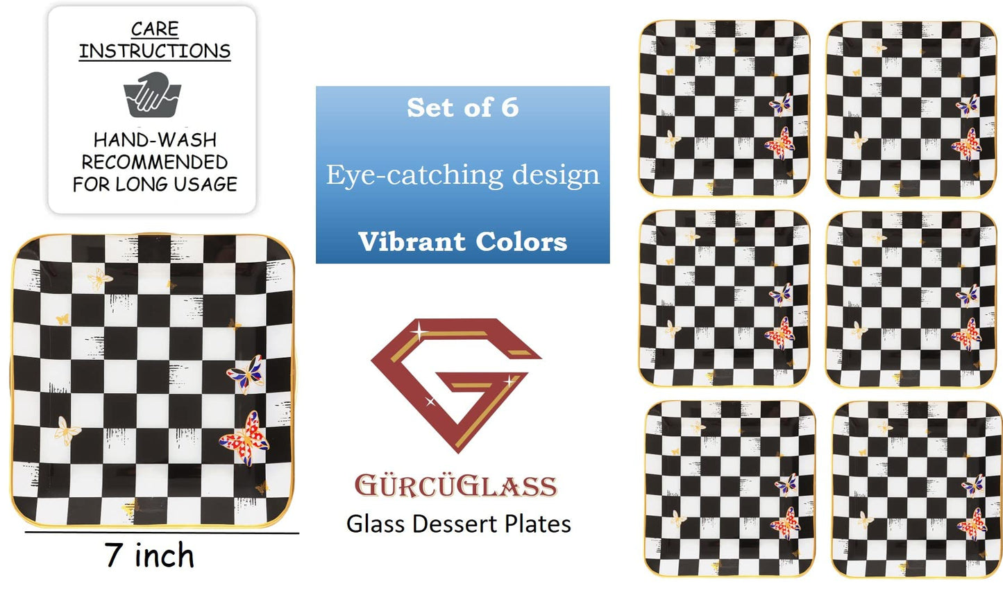 Glass Plate Set 7,8 Inch - Square Salad Plates Set of 6