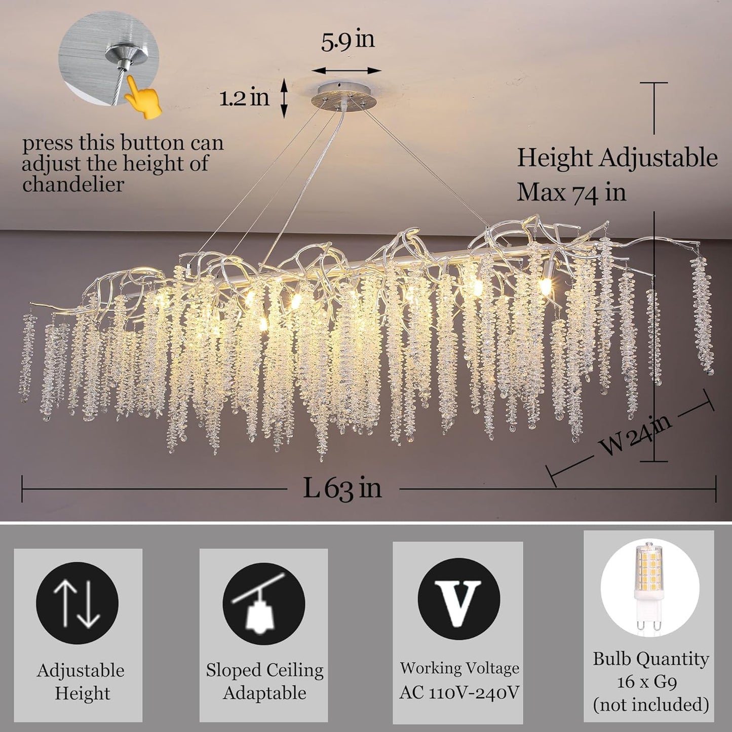 Modern Crystal Tree Branches Chandelier Gold Round Raindrop