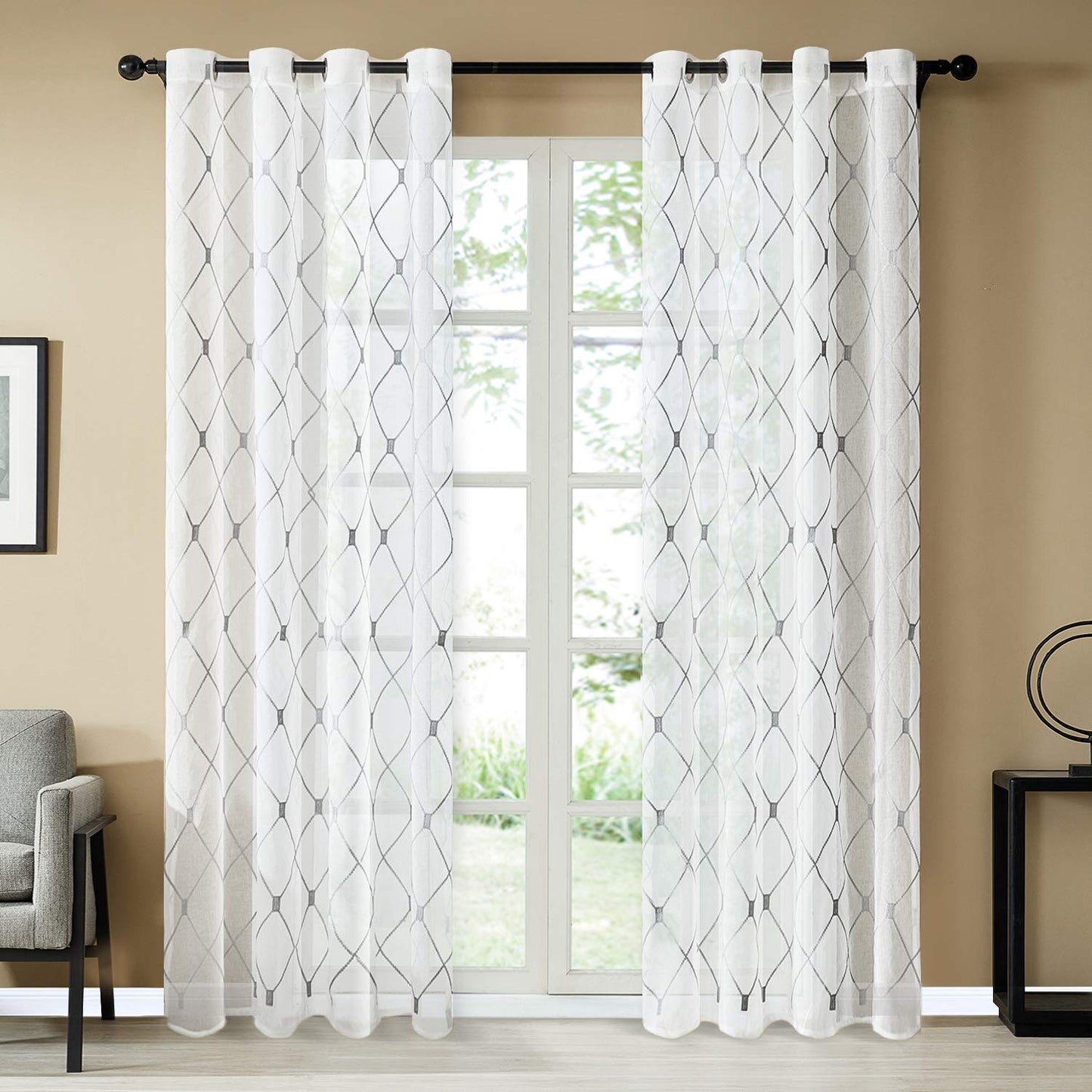 White Sheer Curtains 84 Inches Long for Living Room, 2 Panels Set