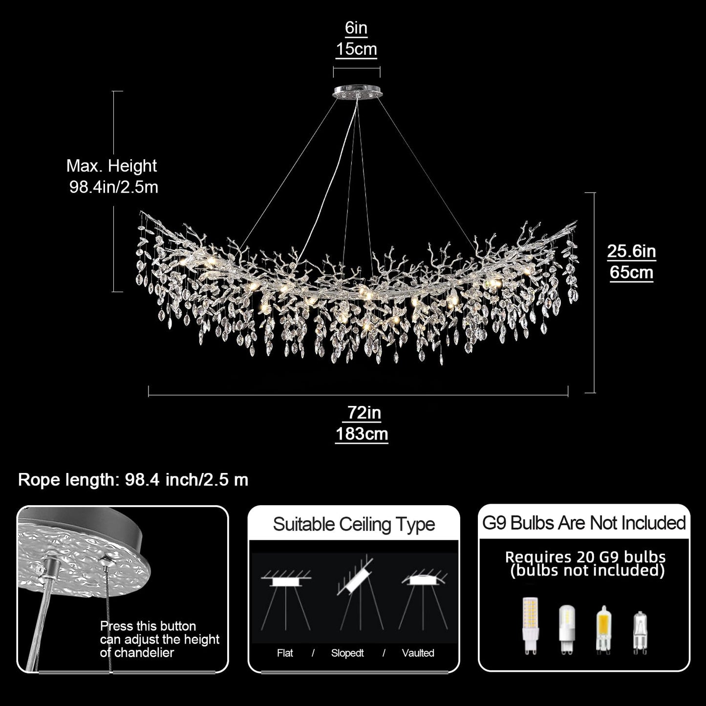 H134'' Modern Crystal Tree Branch Chandelier, Foyer High Ceiling Chandelier