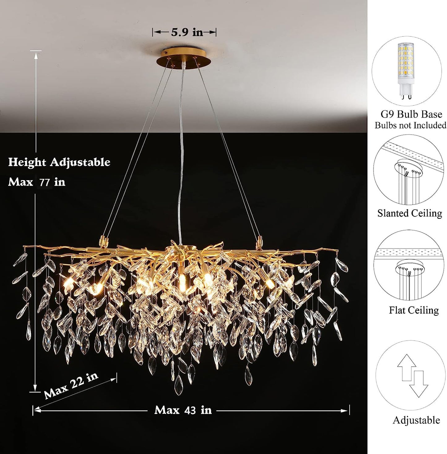 Modern Crystal Tree Branches Chandelier Gold Round Raindrop