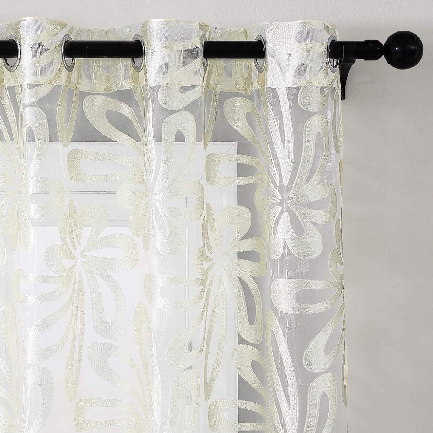 Floral Voile Sheer Curtains 84 Inches Long - Window Treatments 2 Panels