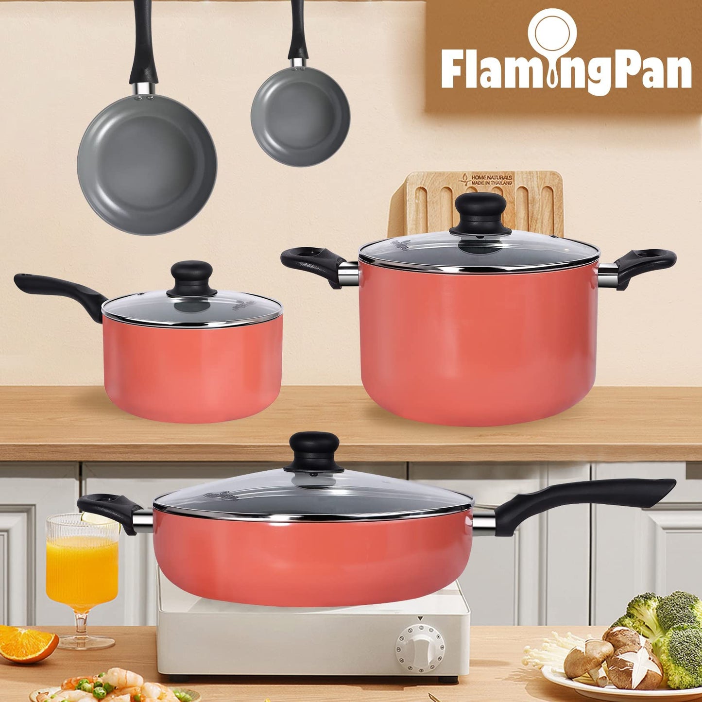 8-Piece Nonstick Pots and Pans Sets, Kitchen Cookware with Ceramic Coating