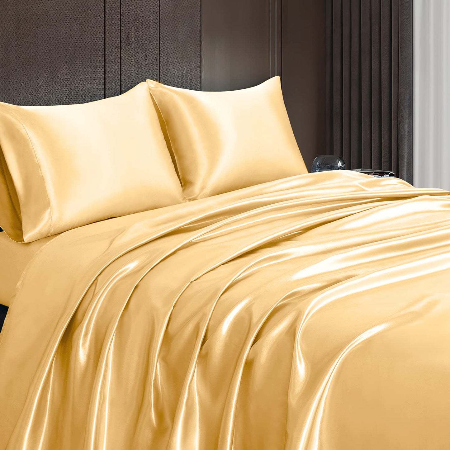 4pcs Satin Sheets Set Luxury Silky Satin Bedding Set with Deep Pocket