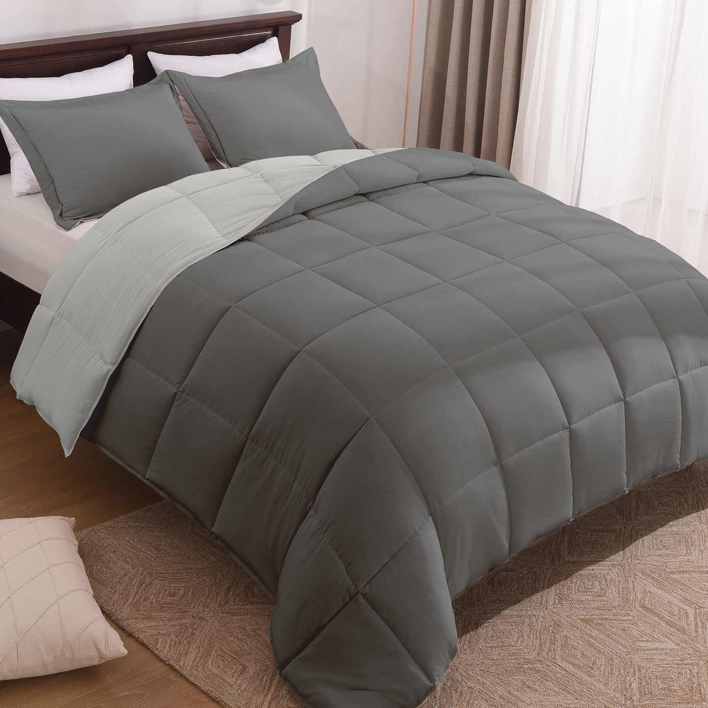 Fluffy Comforter Queen Set for All Seasons - Reversible Set