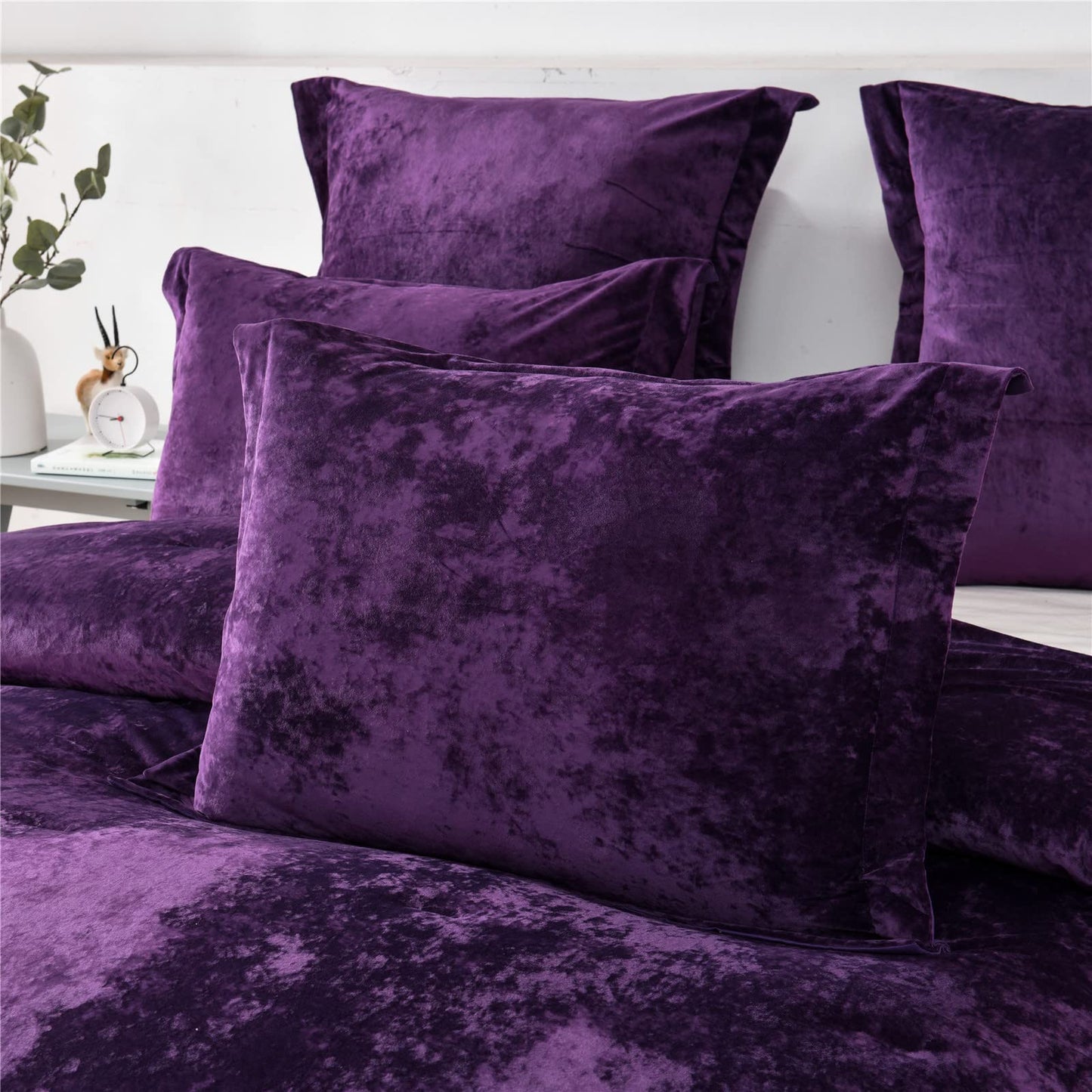 Distressed Velvet Comforter Set Brushed Solid Microfiber Reverse