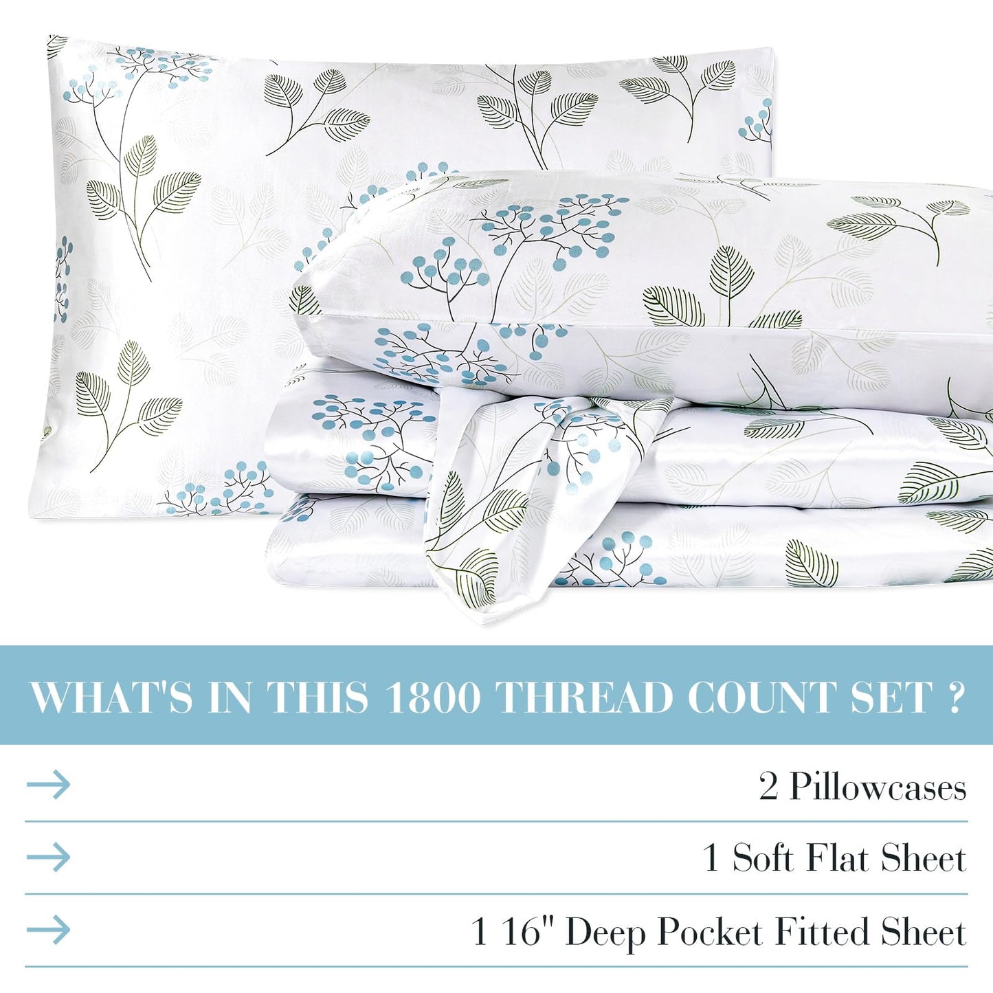 Floral Print - Luxurious Silky Feel Queen Sheet Set - Elegant Smooth Satin Bed Sheets