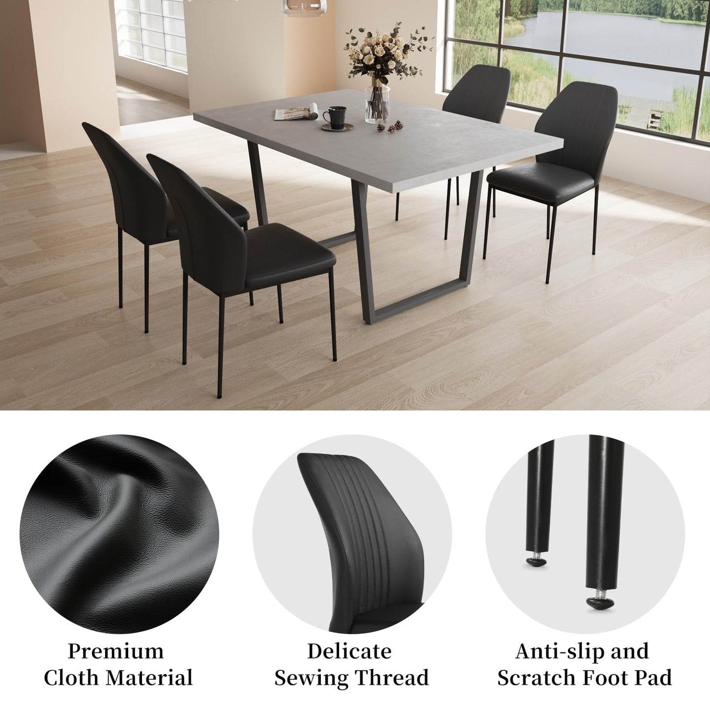 5 Piece Dining Table Set, Kitchen Dining Table and Leather Dining Chairs