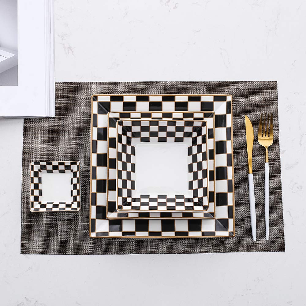 Checker 16-piece Square Dinnerware Set for 4 with Side Dishes