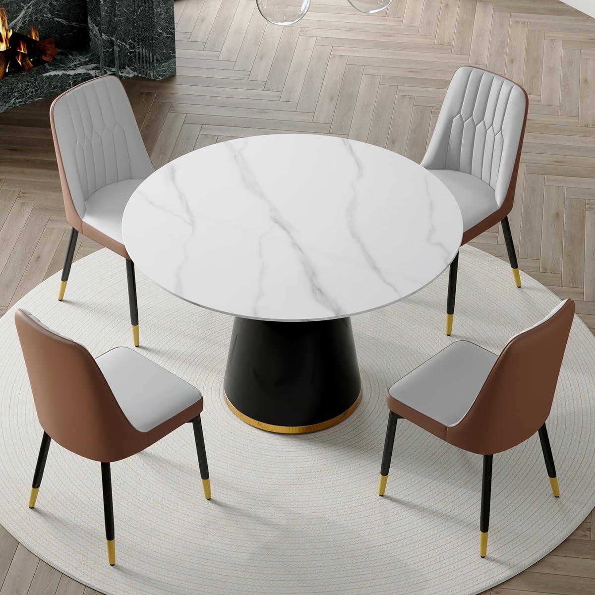 Round Dining Table Set for 6, 45''Round Wooden Dining Set