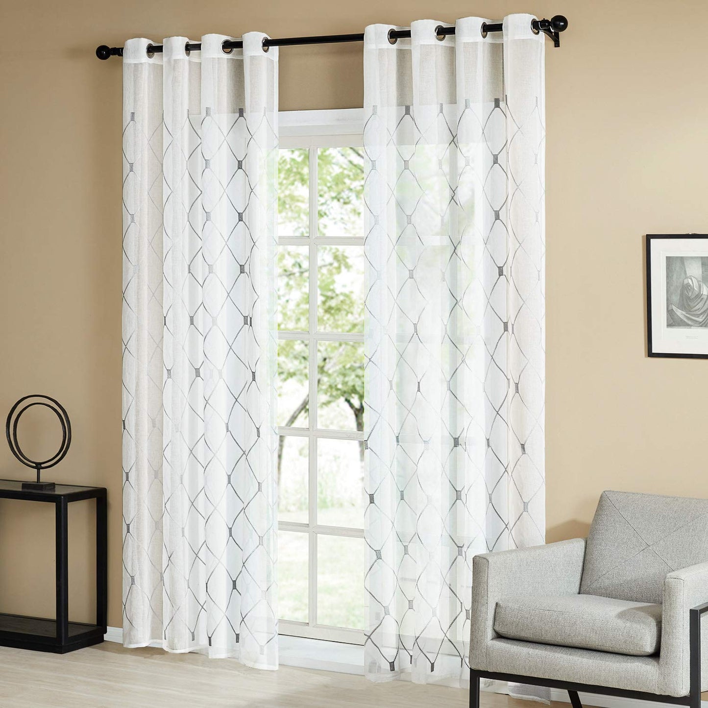 White Sheer Curtains 84 Inches Long for Living Room, 2 Panels Set