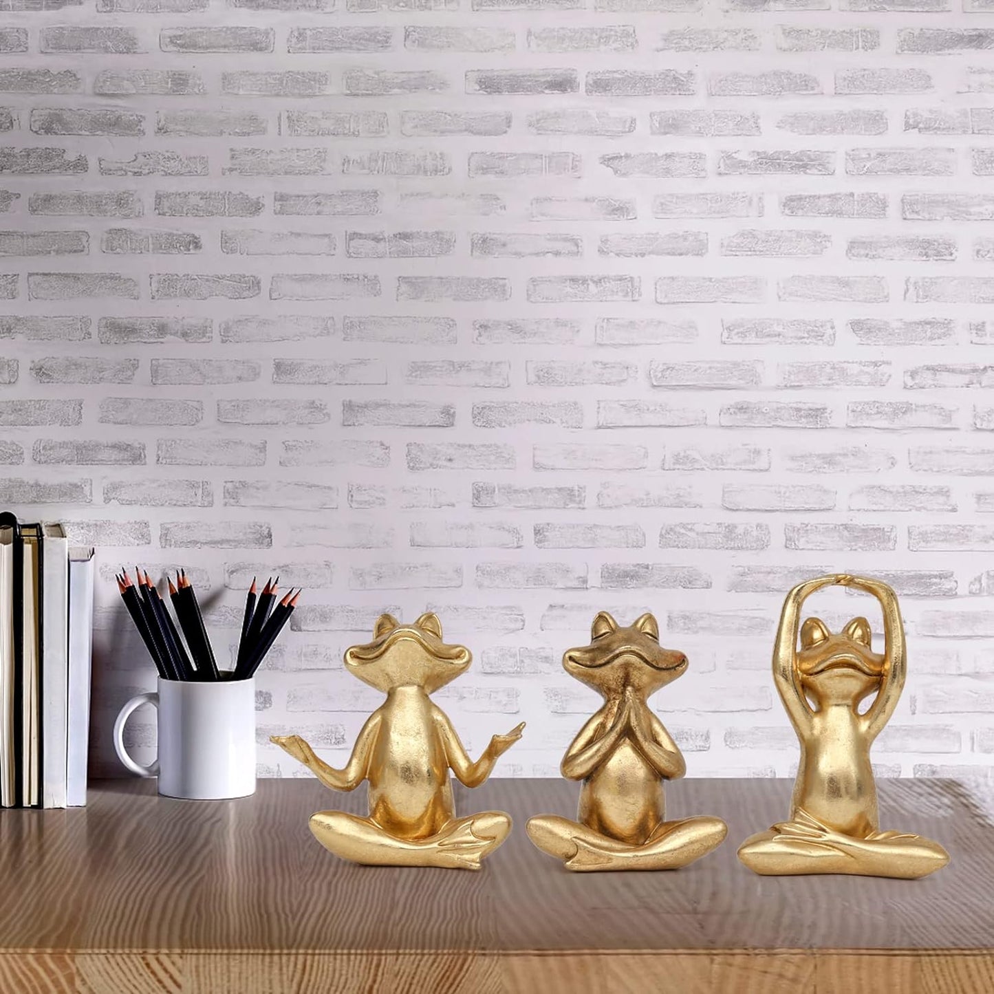 Gold Frog Figurines Yoga Decor 3.7'' Set of 3 –Frog Yoga Statues for Modern Living Room