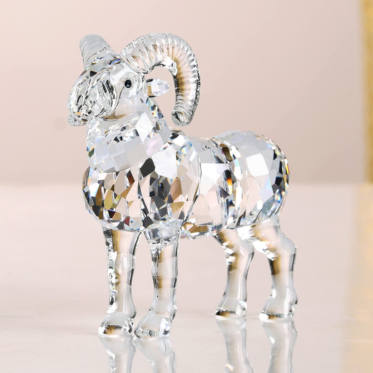 Crystal Goat Art Figurine Collection Table top Ornament Statue Home Decor (Gold)