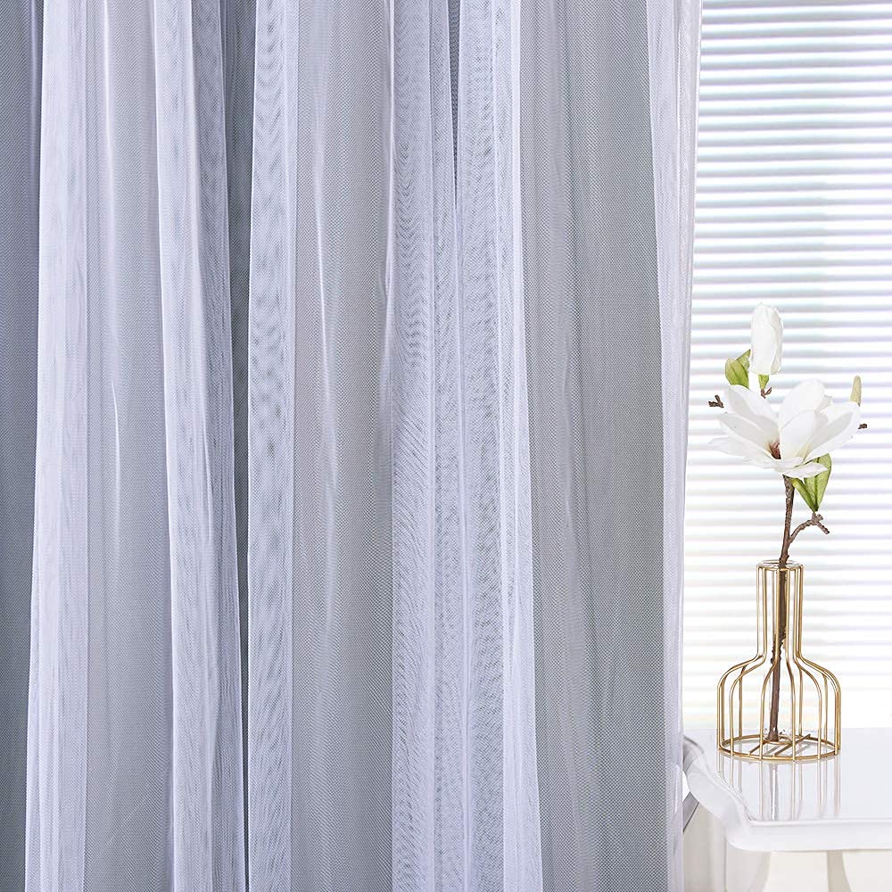 Double-Layered Curtains with Tie-Backs Sheer Drapes Light Blocking, 2 Pcs