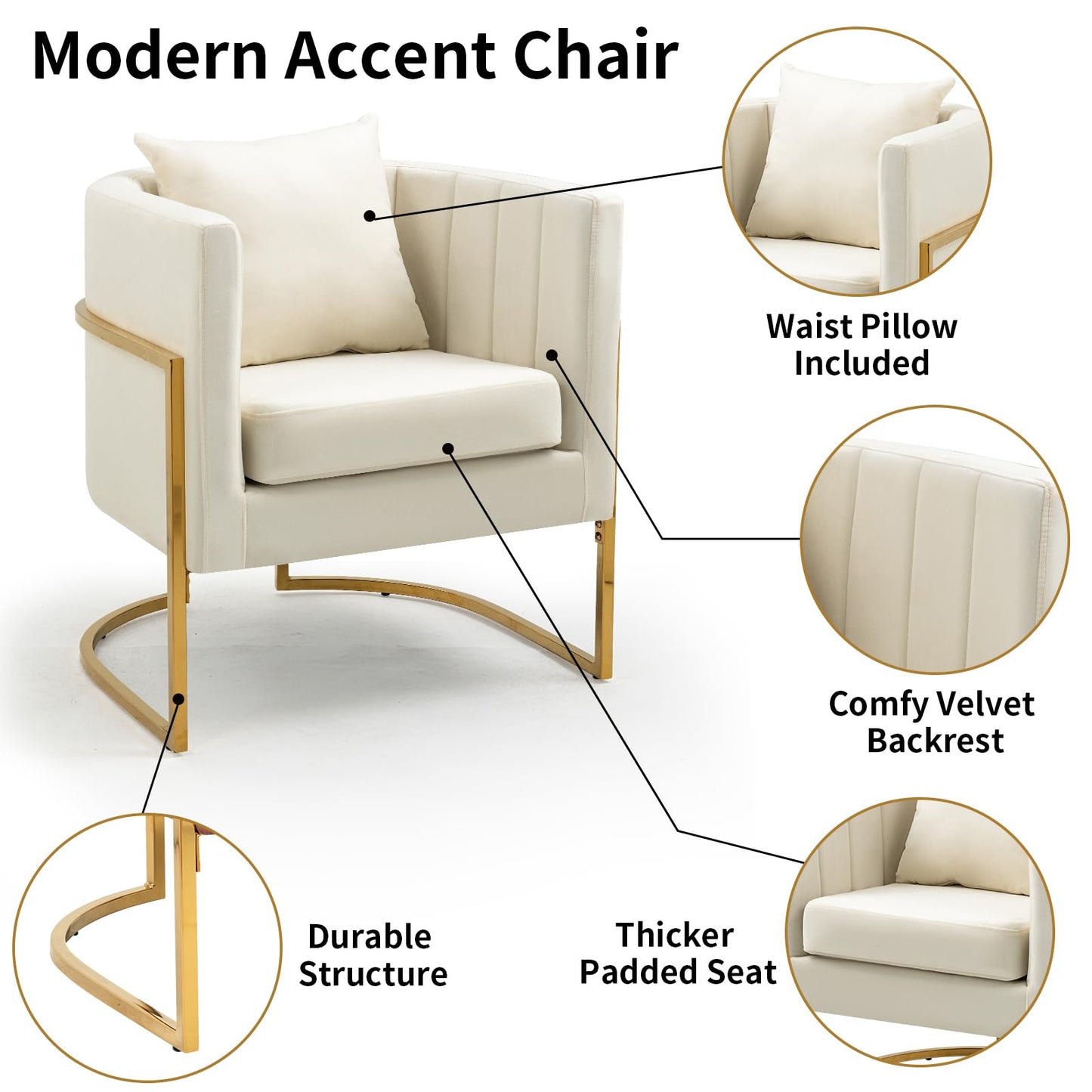 Velvet Modern Accent Chairs Set of 2, Upholstered Barrel Armchair