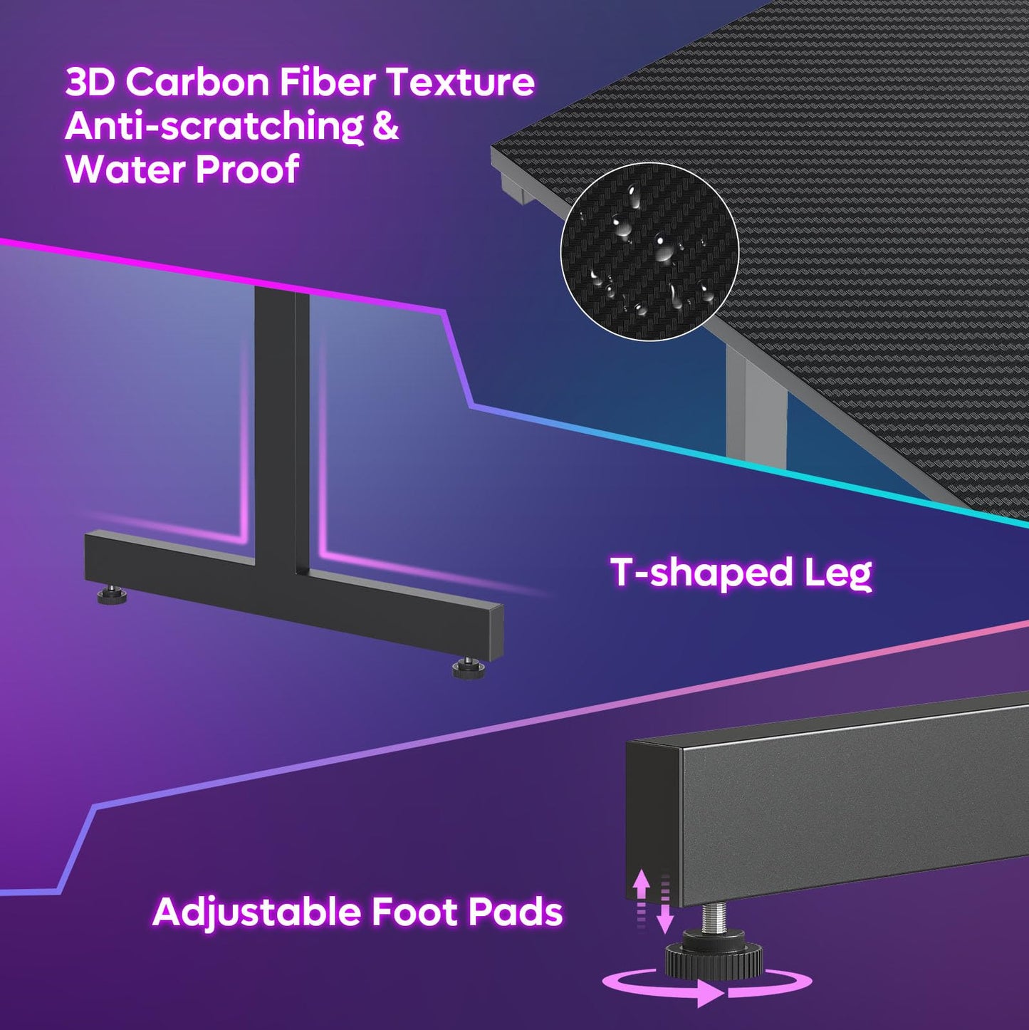 Gaming Desk with Monitor Stand, 42 inch LED with Cup Holder & Headset Hooks