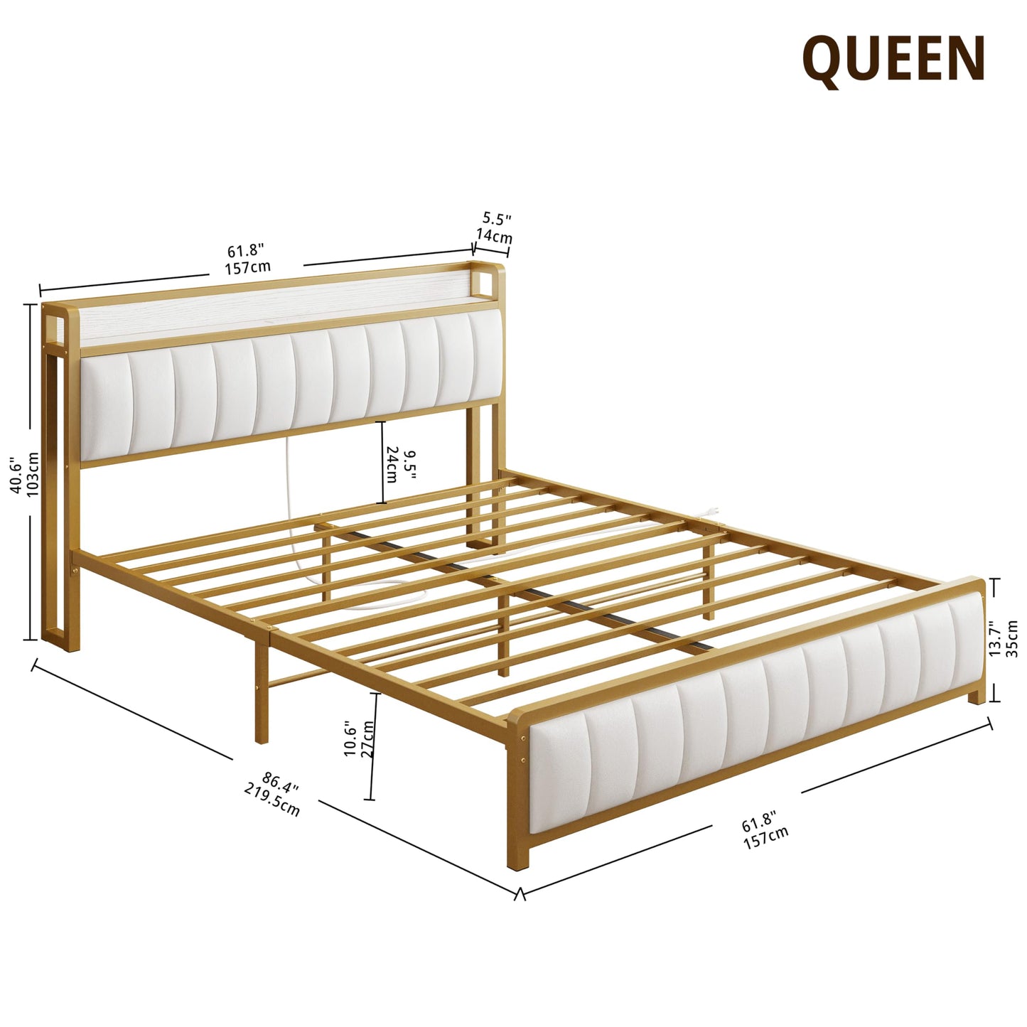 King Bed Frames, Storage Headboard with Charging Station