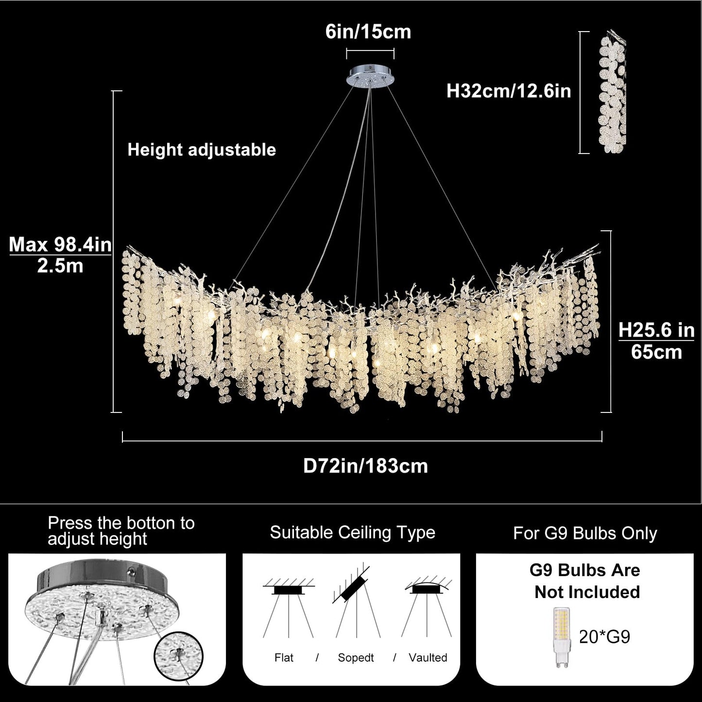 H134'' Modern Crystal Tree Branch Chandelier, Foyer High Ceiling Chandelier