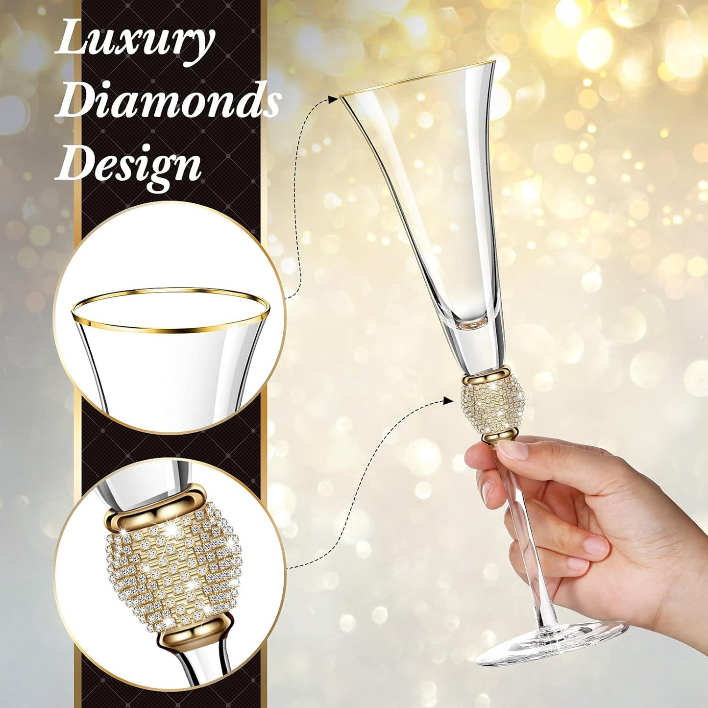 2 Pieces Rhinestone Champagne Flutes  Glasses 7 Oz