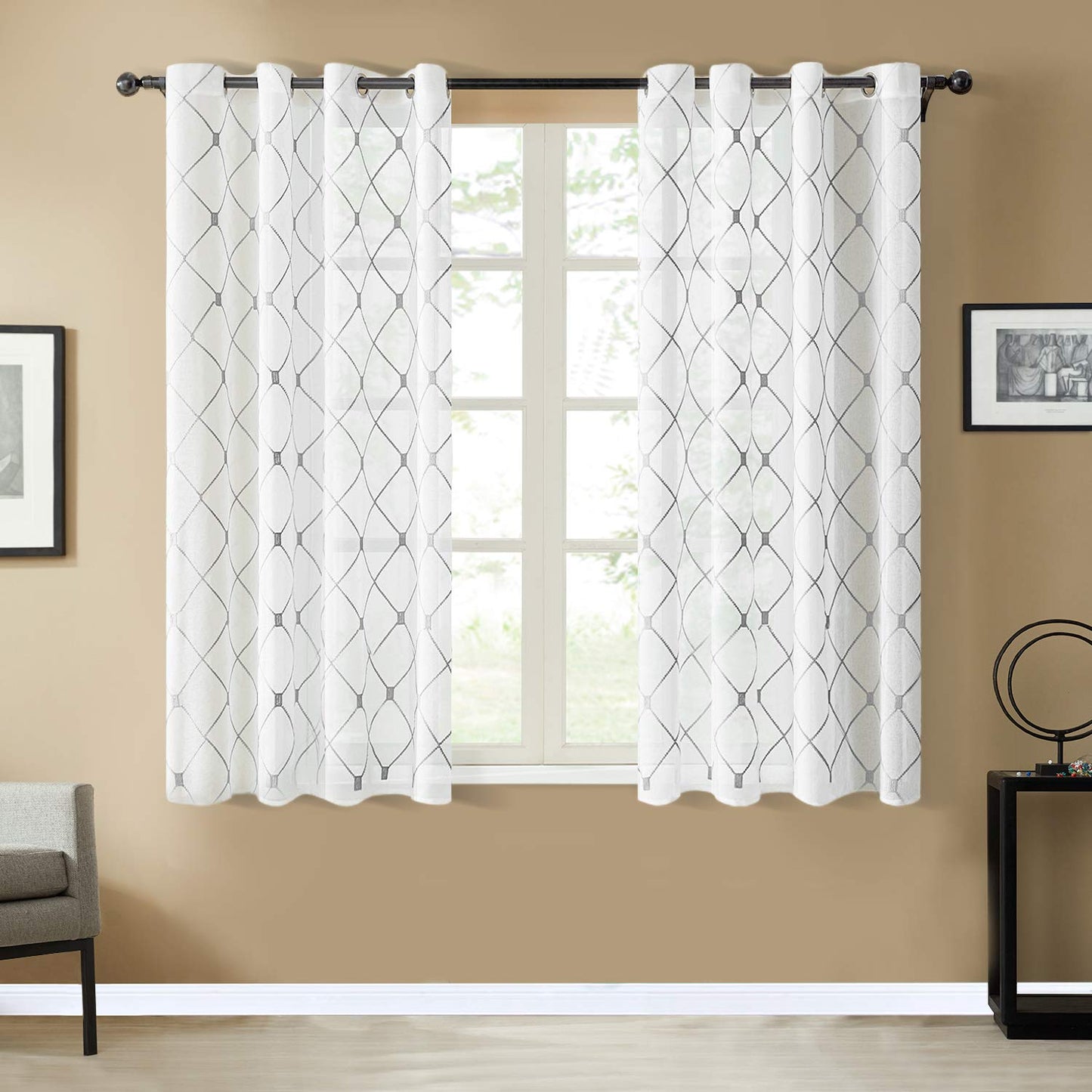 White Sheer Curtains 84 Inches Long for Living Room, 2 Panels Set