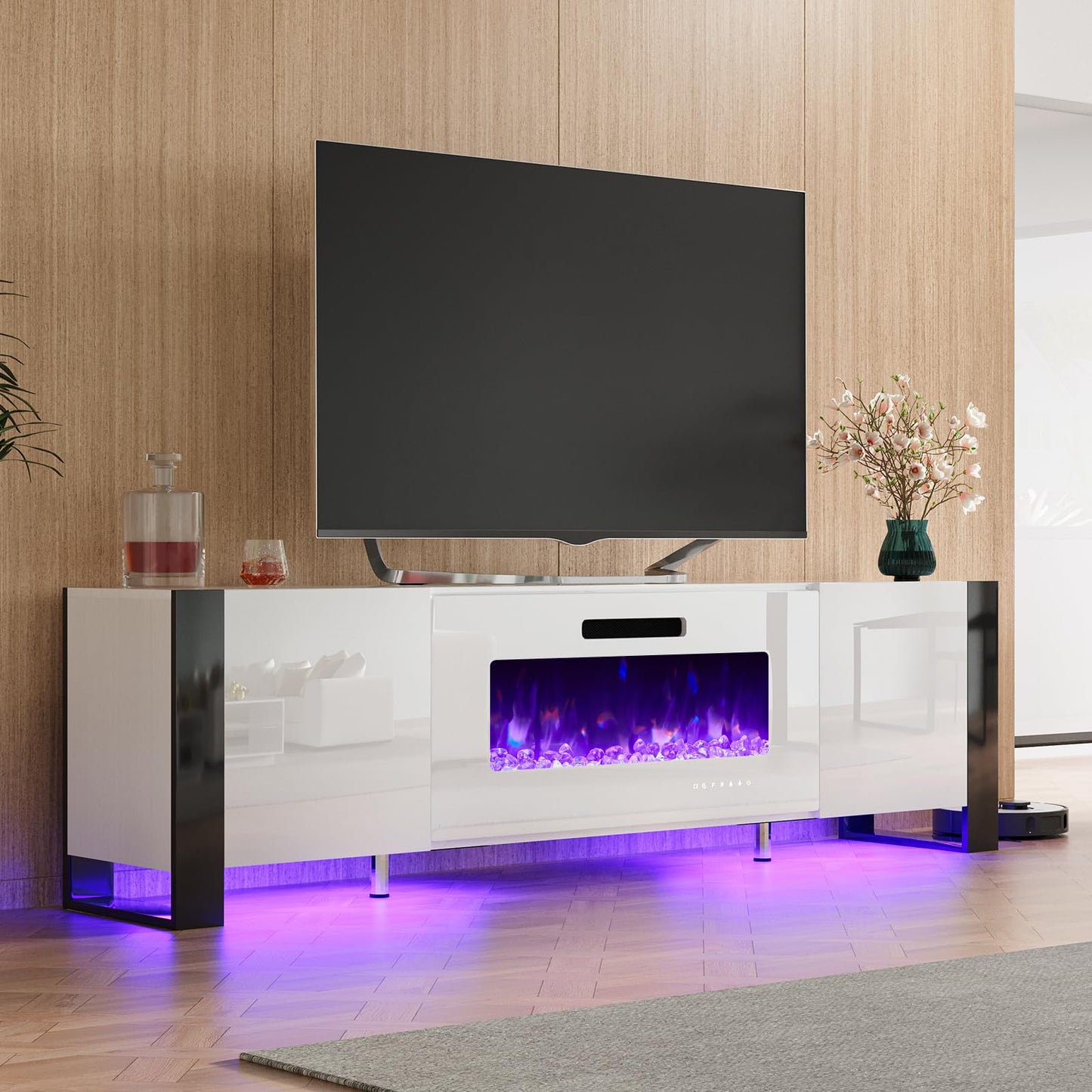 Fireplace TV Stand with 36" Fireplace, 70" Modern High Gloss Entertainment Center