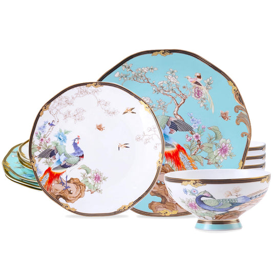 Bone China Dinnerware Set - Porcelain Dinnerware Set for 4, Vintage Floral Dinnerware Set