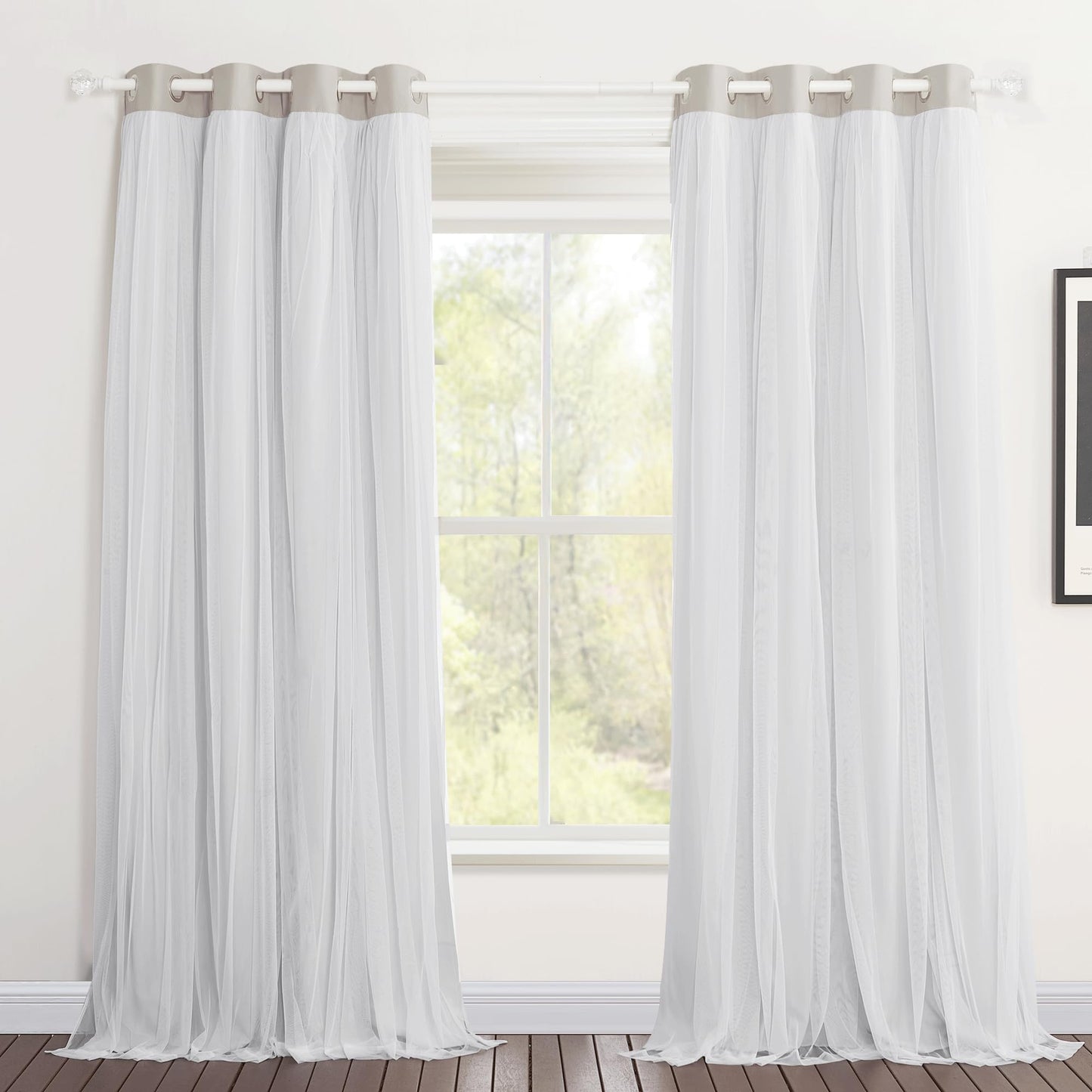 Double-Layered Curtains with Tie-Backs Sheer Drapes Light Blocking, 2 Pcs