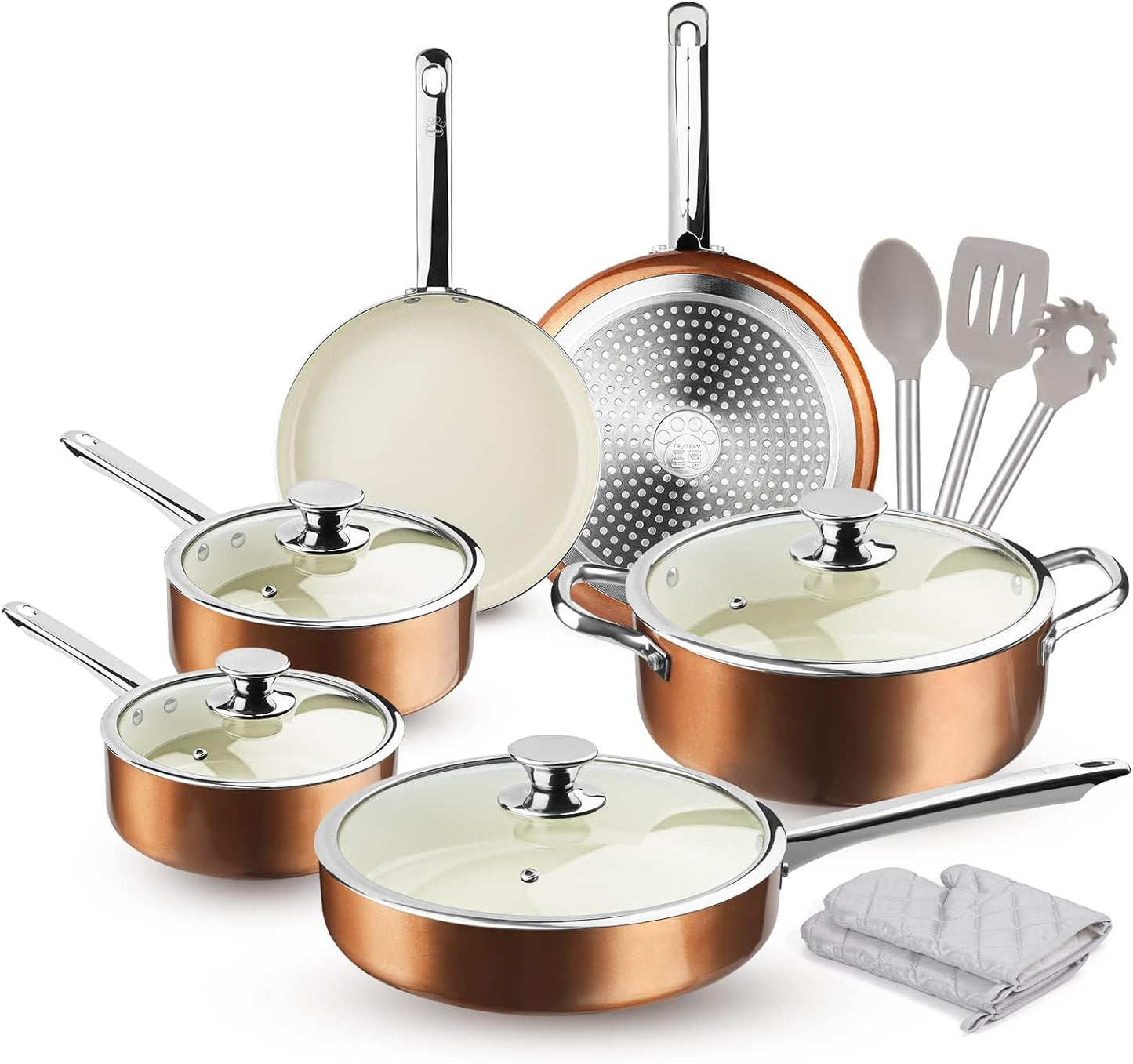 13-Piece Cookware Set Non-stick Ceramic Coating Cooking Set, Induction Pots Pans Set