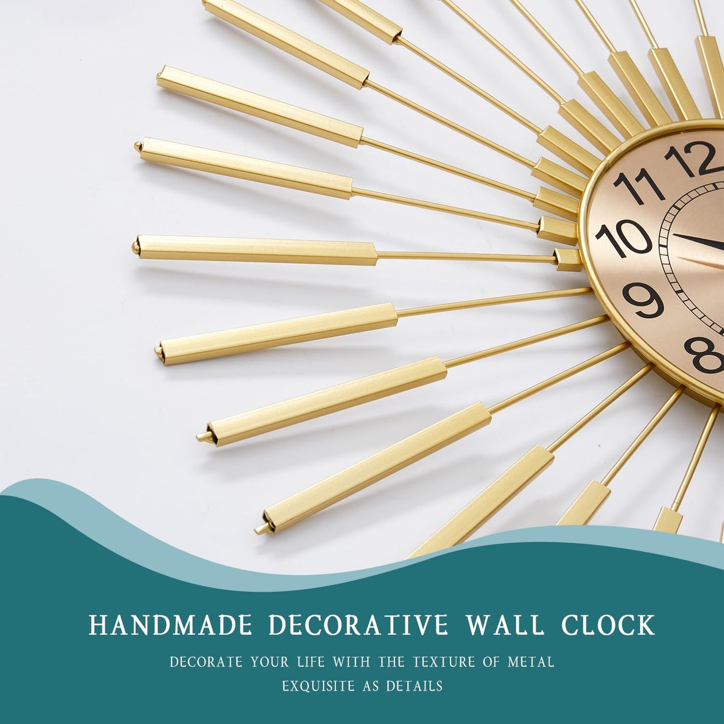 Large Starburst Wall Clock Non-Ticking Battery Operated