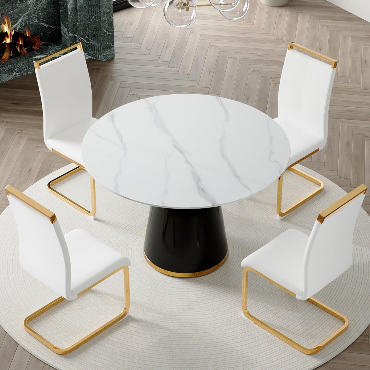 Round Dining Table Set for 6, 45''Round Wooden Dining Set