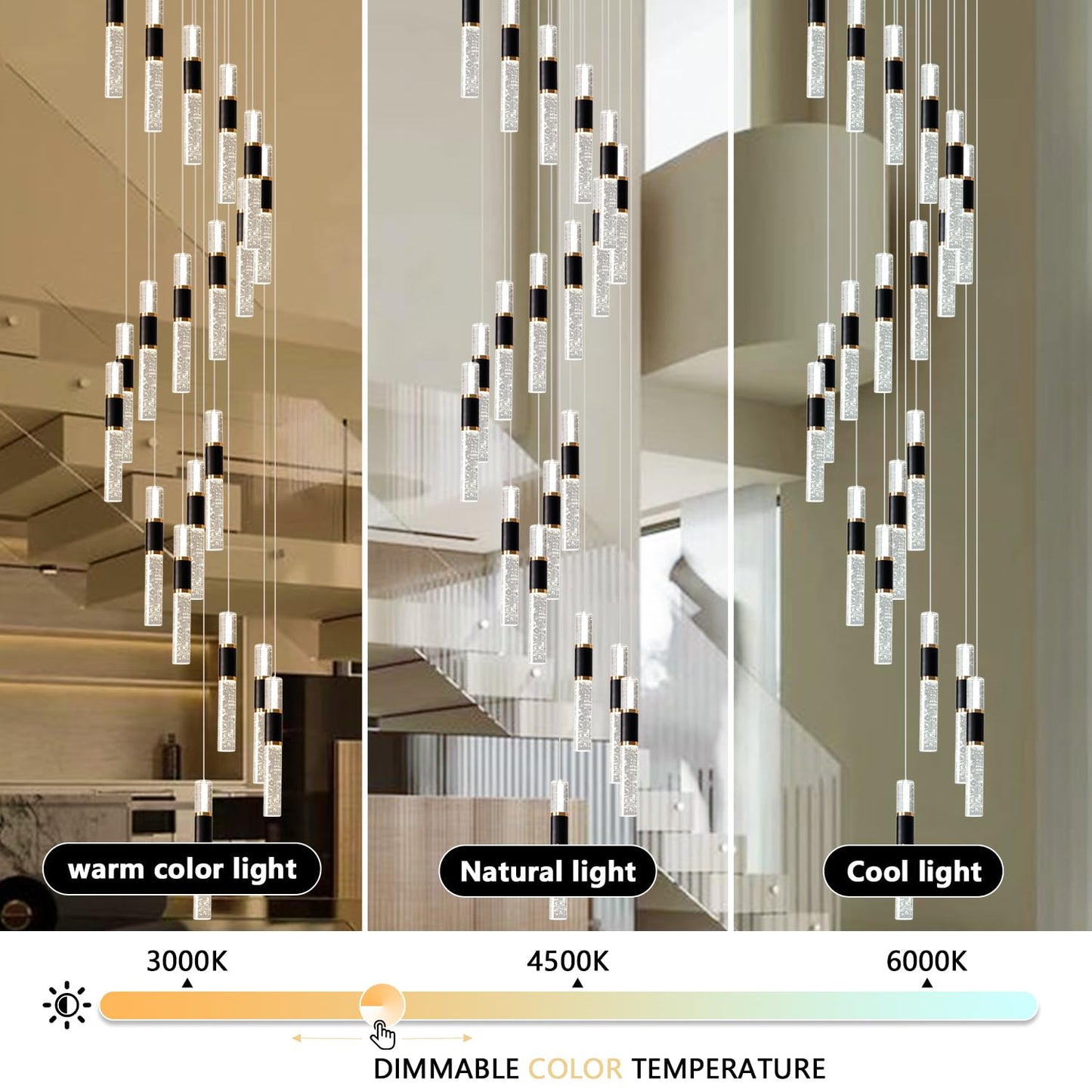 39.37" Larger Chandelier for High Ceilings, 7 Ring Dimmable with Remote