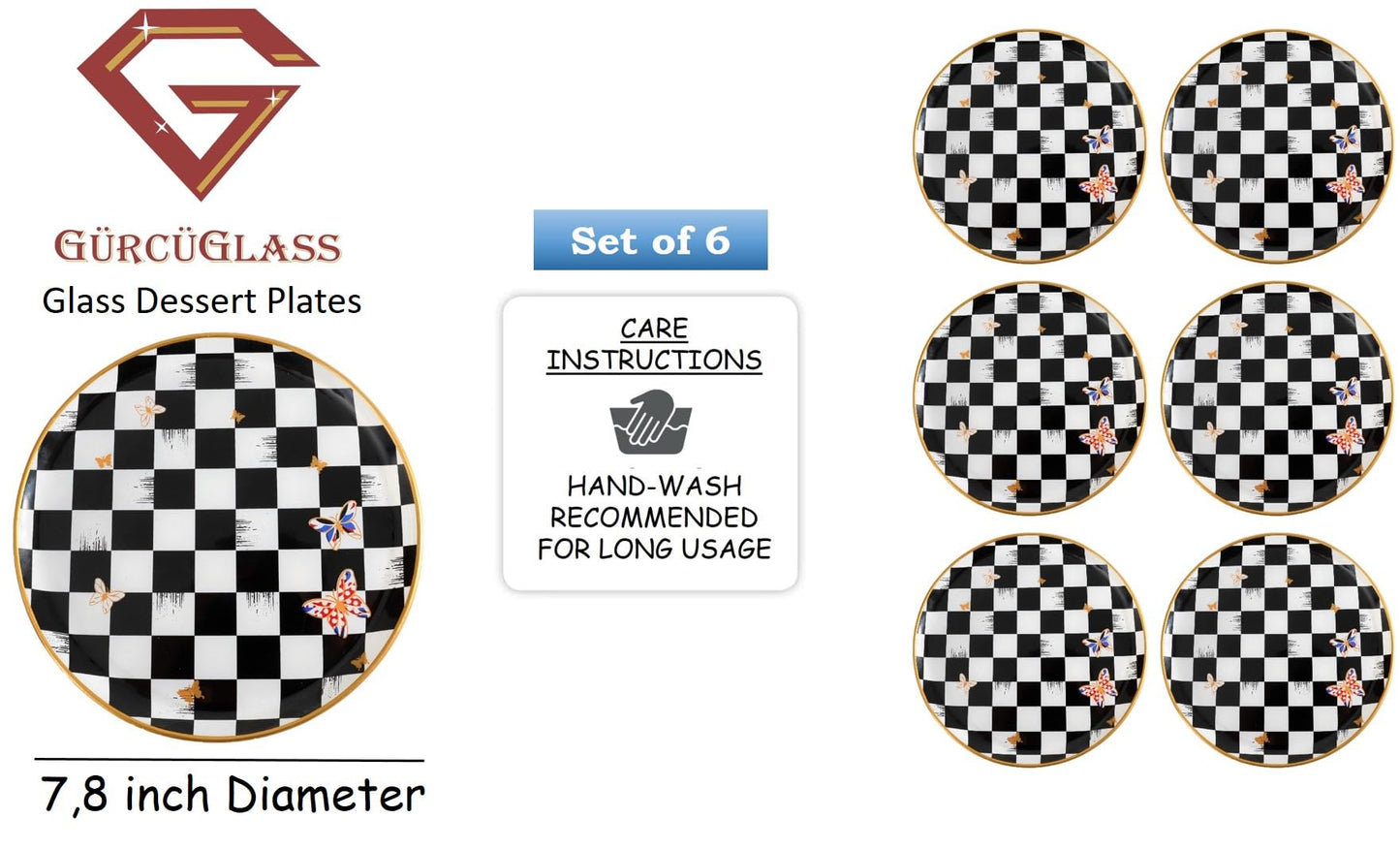 Glass Plate Set 7,8 Inch - Salad Plates | Dessert Appetizer Plates  Set of 6