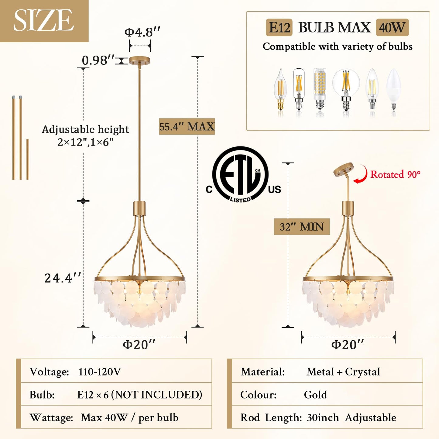 Gold Crystal Chandelier - Dimmable Contemporary Chandelier