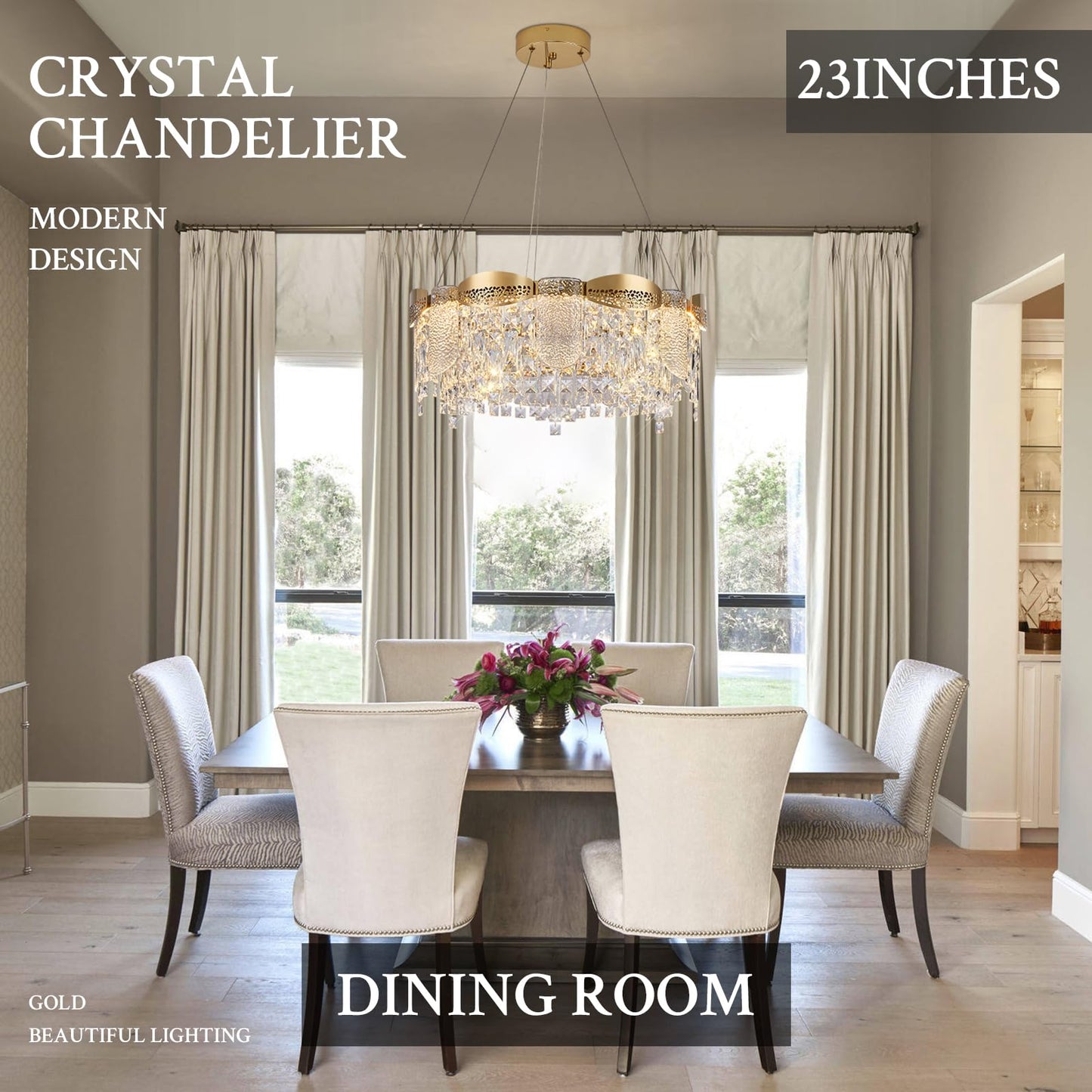 Gold Crystal Chandelier - Dimmable Contemporary Chandelier