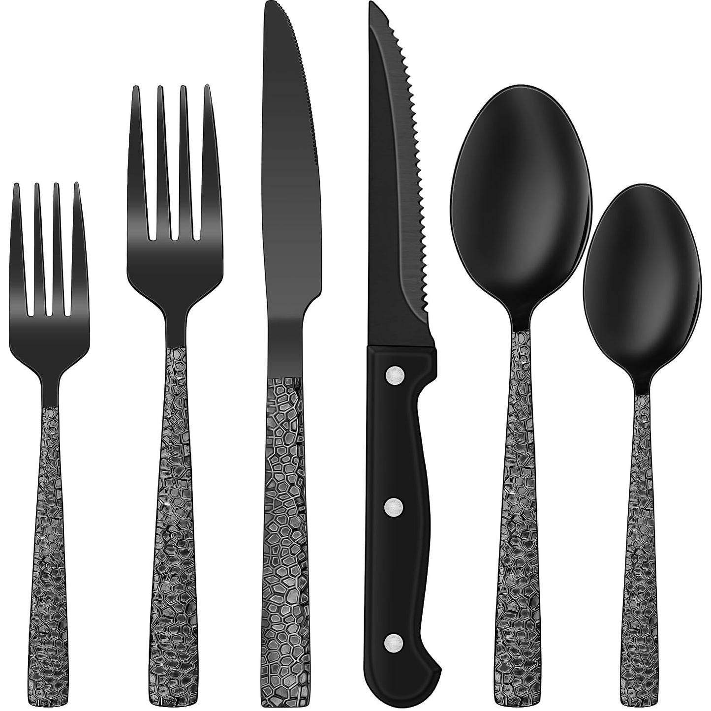 24-Piece Black Silverware Set with Steak Knives, Black Flatware Set for 4