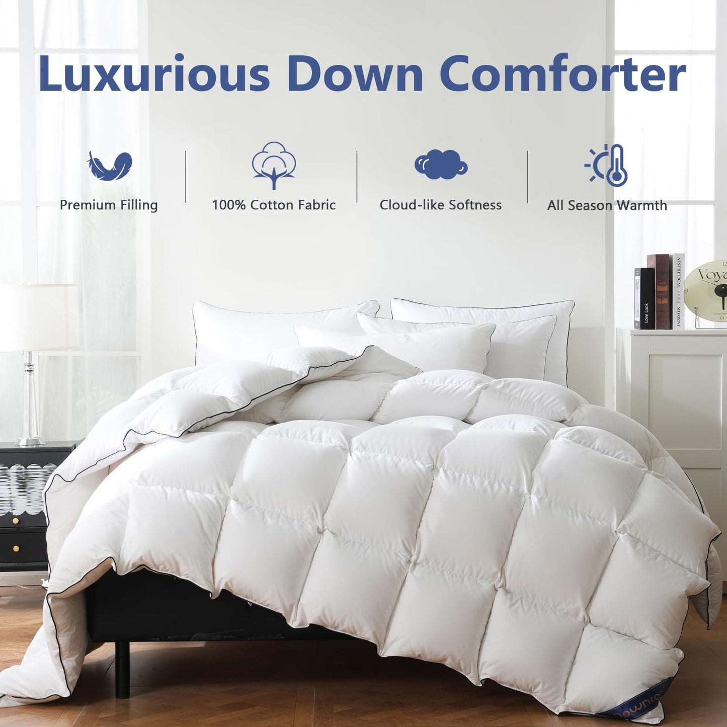 Feather Down Comforter Queen Size, All Season White Down Duvet Insert