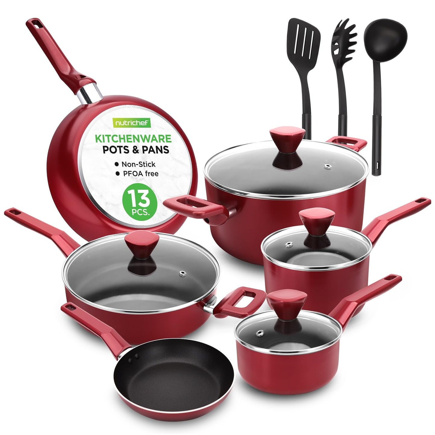 13 Pcs. Nonstick Kitchen Cookware PFOA/PFOS-Free Heat Resistant