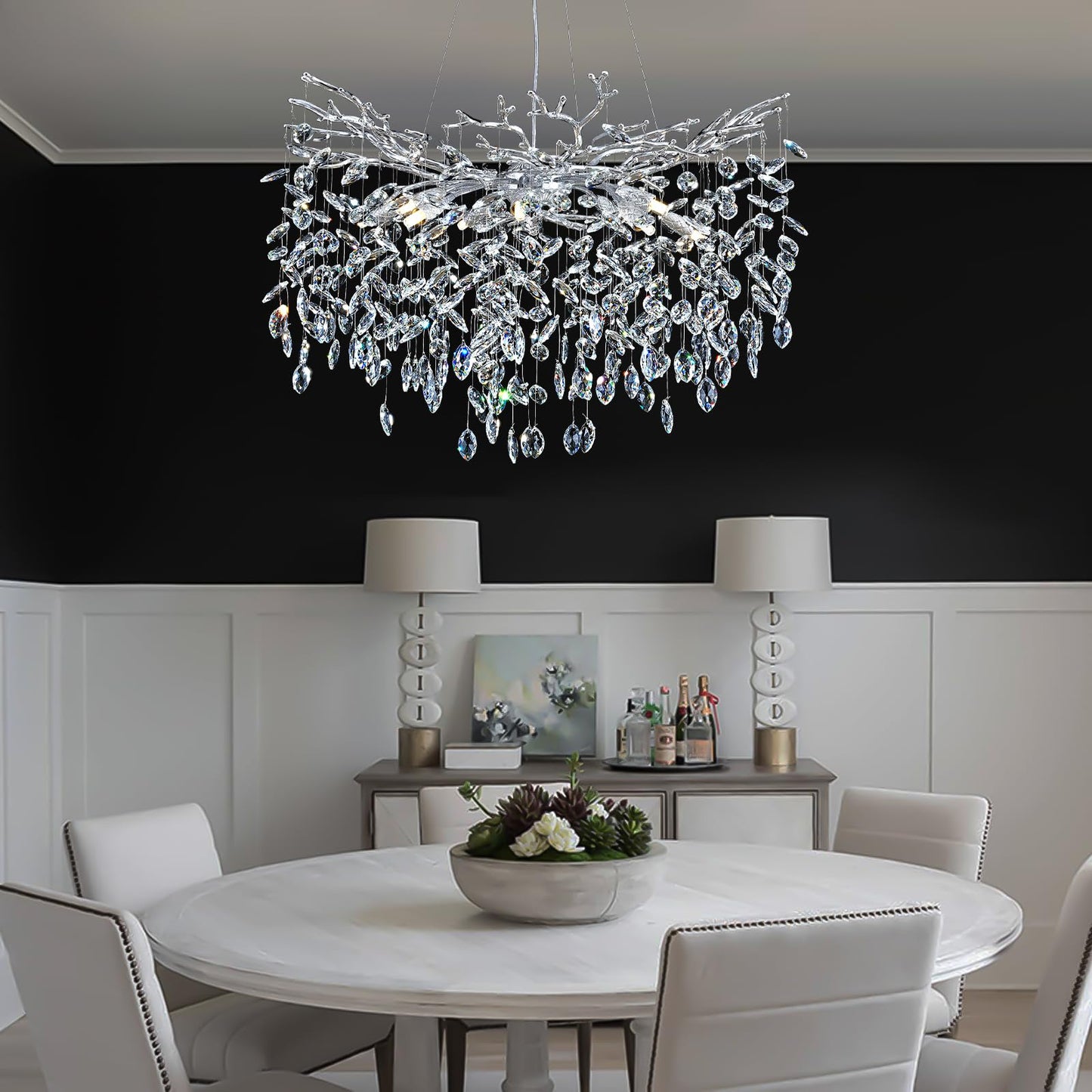 H134'' Modern Crystal Tree Branch Chandelier, Foyer High Ceiling Chandelier