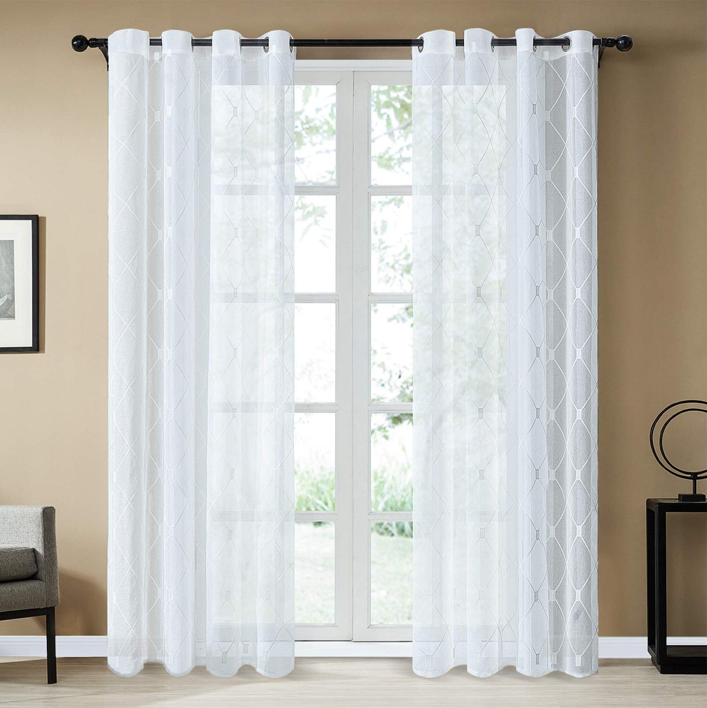 White Sheer Curtains 84 Inches Long for Living Room, 2 Panels Set