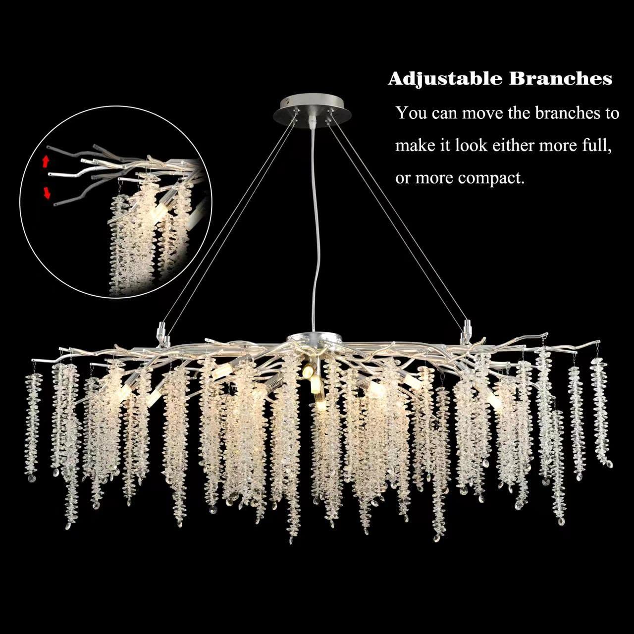 Modern Crystal Tree Branches Chandelier Gold Round Raindrop